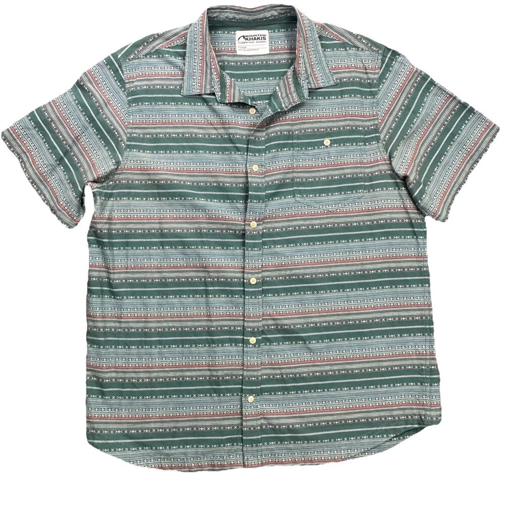 Mountain Khakis Shirt Men XL Green AOP Print Button Up Short Sleeve Pocket‎
